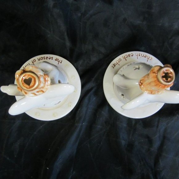 VINTAGE 90'S CERAMIC ANGEL TEALIGHTS W/PLATES, SET OF 2, CUTE COUNTRY - Picture 8 of 8
